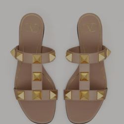 Flat Roman Stud Calfskin Slide Sandal Size 7