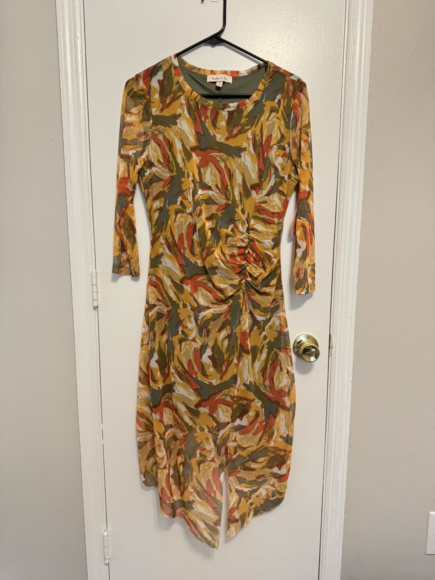 Harlow & Rose Dress Yellow, Green Floral Dress Size M