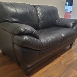 Genuine Black Leather Loveseat 