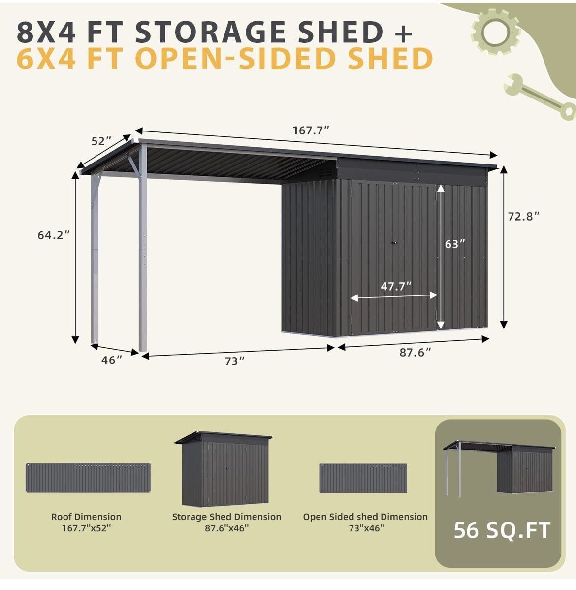 2 In One Outdoor Open-Sided Storage Shed 