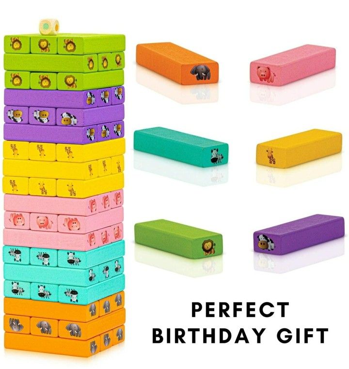 Wooden Blocks Stacking Building Game - Tumbling Tower Indoor Kid Games for Kids | 54 Pcs Wooden Blocks 

