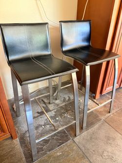 Pair of Black Faux Leather Bar Stools with Metal Frames