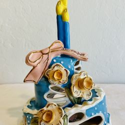 Blue Sky Clayworks december birthday cake luminary