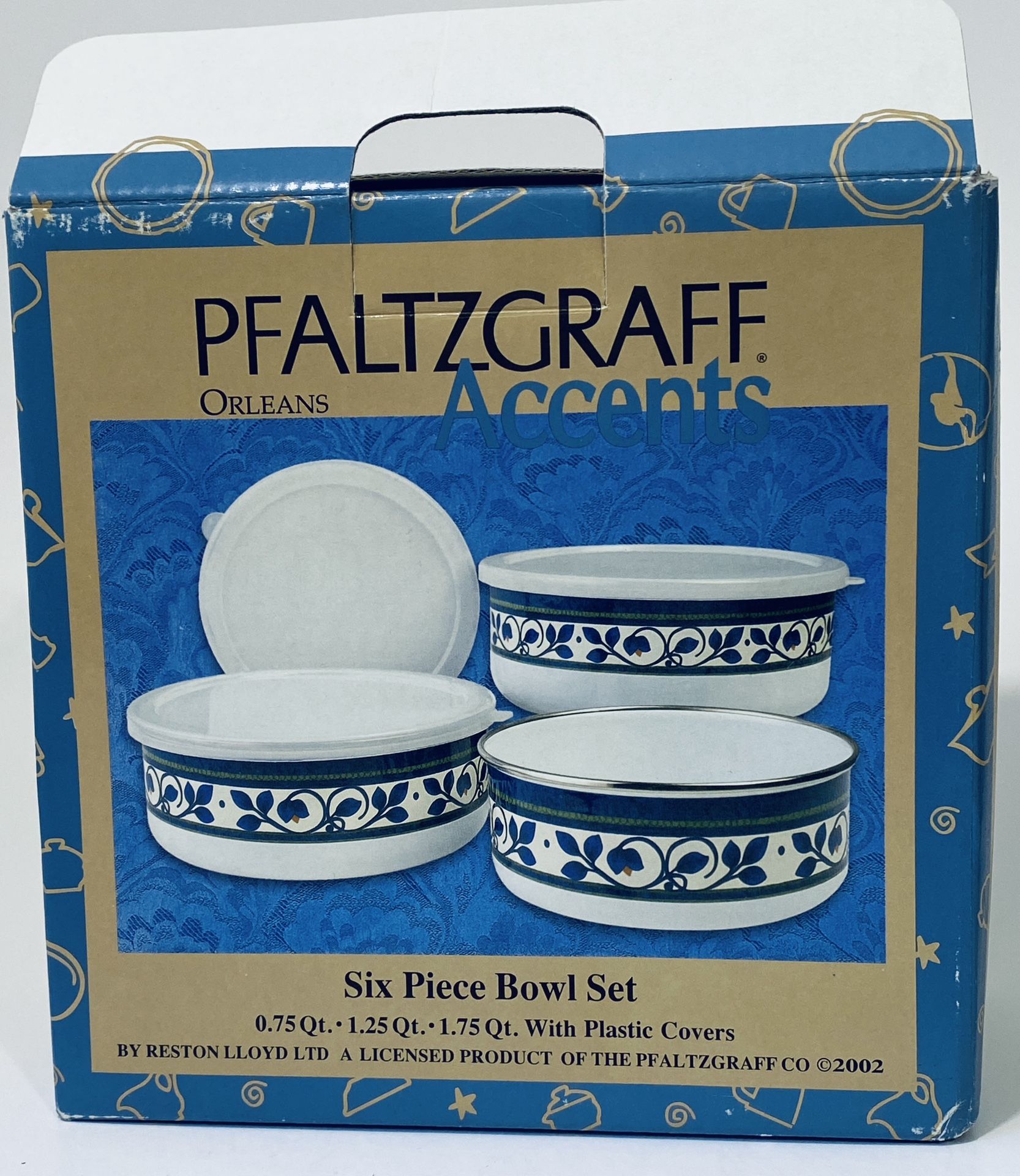 NEW Pfaltzgraff Orleans 6Pc Covered Bowl Set 04467 Porcelain On Steel 2002 Boxed