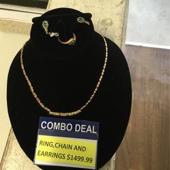 Green Stone Chain And Earrings And Necklace 