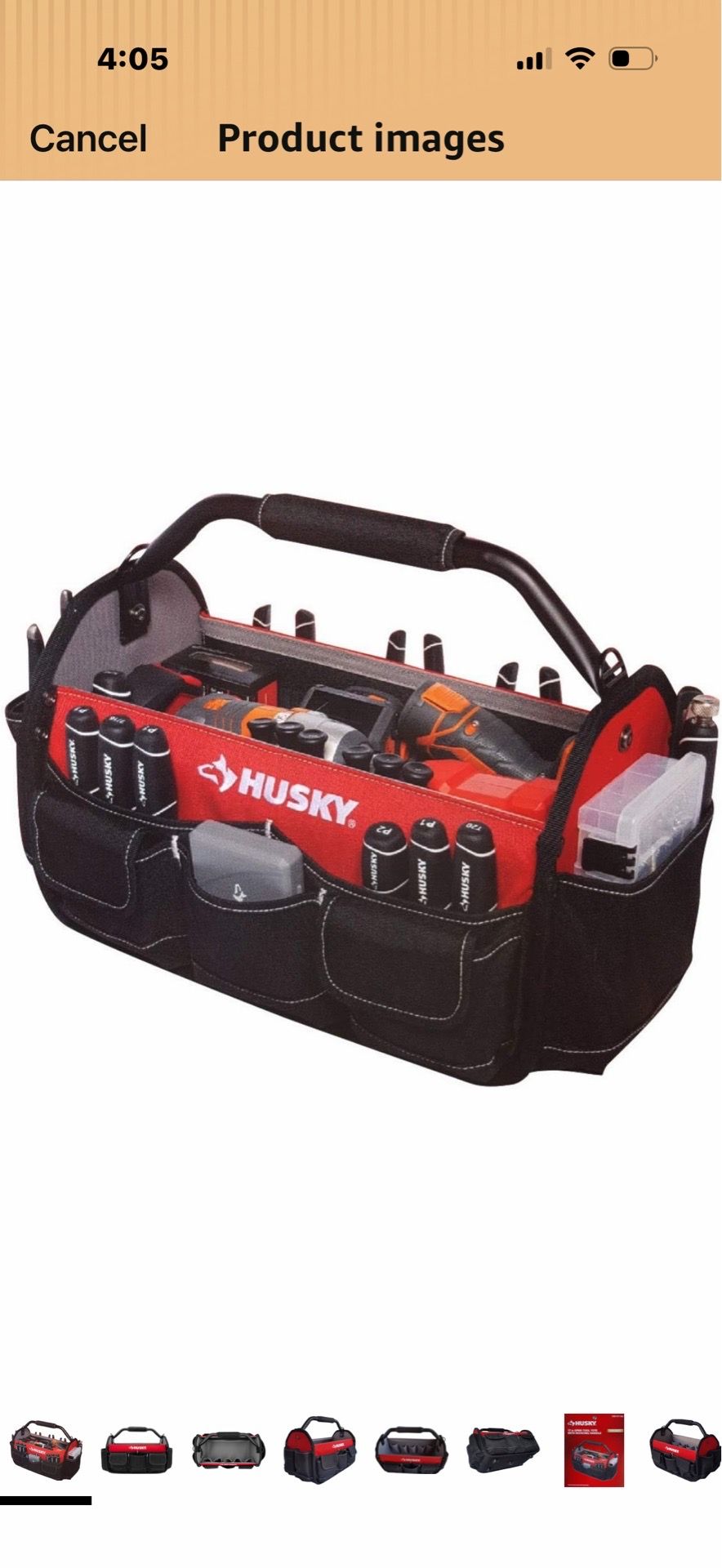 Husky 17in. Open Tool Tote w/Rotating Handle by Husky