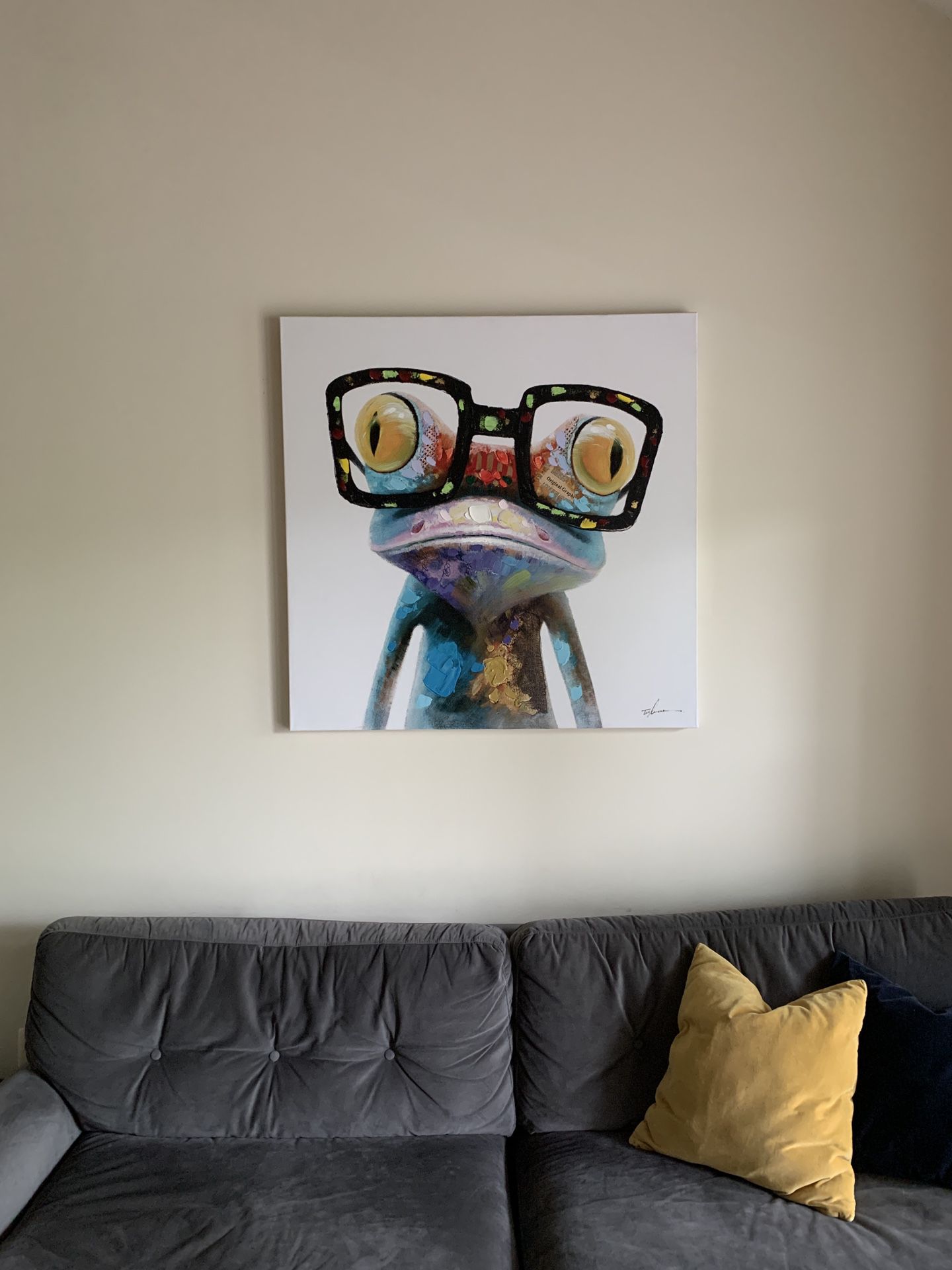 Happy Frog Wearing Glasses Cartoon Animal Handpainted Oil Painting On Canvas Modern Abstract Wall Art Bedroom Decoration