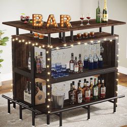 Tribesigns L-Shaped Home Bar Unit, Liquor Bar Table with Glasses Holders & Shelves Brand new still in the box (192)