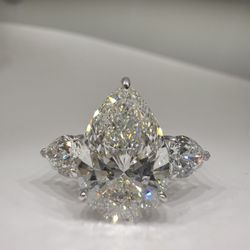 5.00 carat E VVS2 pear lab diamond with pear side stones three stone Engagement Ring  
