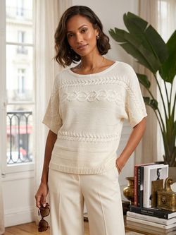 New York & Company Cream Bead Embroidery Batwing Knit SweaterSize S