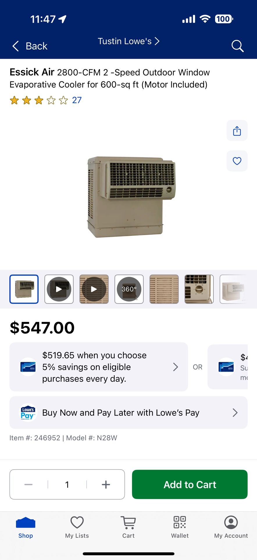 Essick Air 2800-CFM 2 -Speed Outdoor Window Evaporative Cooler for 600-sq ft (Motor Included)