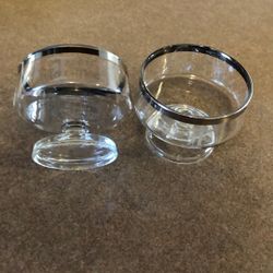 MCM Silver Rimmed ,Monogrammed Glass Sherbet /desert Cups.