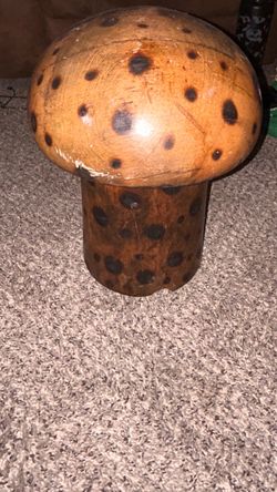 Wooden Mushroom Figurine with Spotted Pattern