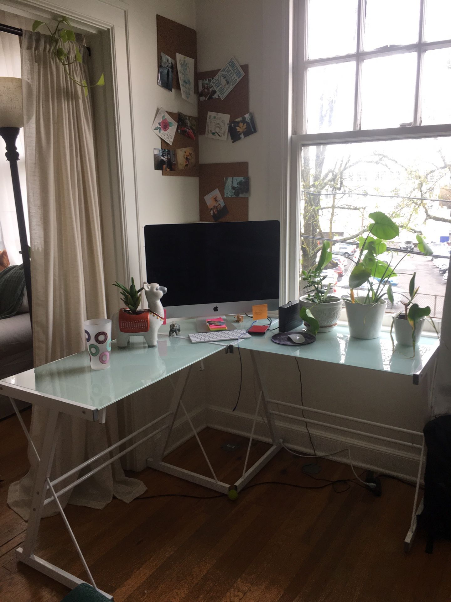 Glass corner desk