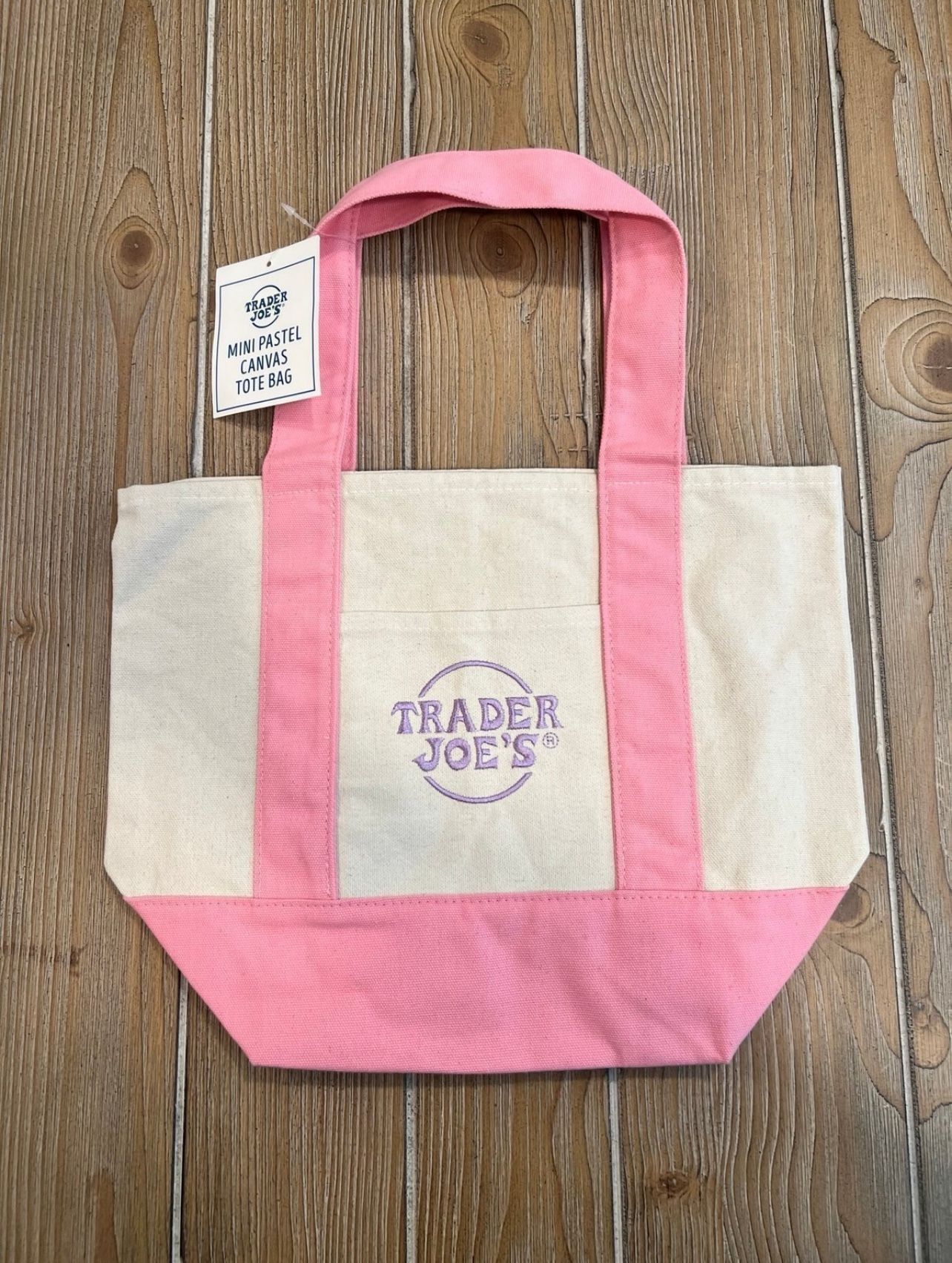 NWT Trader Joe's MINI Pastel Canvas Tote Bag In PInk