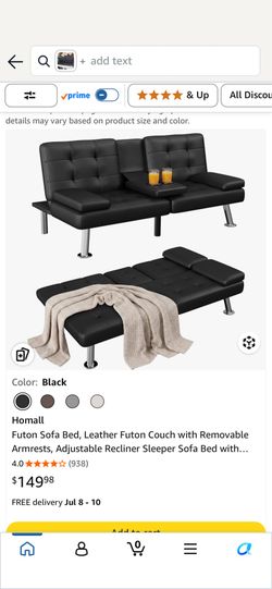 Black Leather Futon Sofa Bed - Only $15!