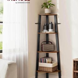 Corner Shelf Stand, 4-Tier Corner Bookshelf, Industrial Ladder Shelf, Plant Stand for Living Room, Office, Kitchen, Rustic Brown and Black