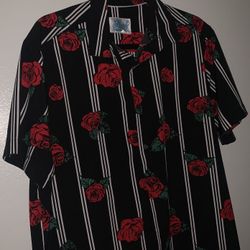 Classic Button Up Flower Floral Red Black And White Shirt