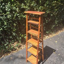 Vintage Bamboo Folding Etagere Ladder Bookshelf/Plant Stand