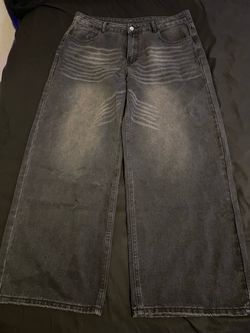 Black vintage washed loose jeans