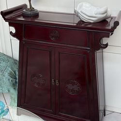 ASIAN ALTAR CABINET.  SHELF & DRAWER STORAGE. Solid Rosewood. Chinese Chinoiserie Oriental Hall Or Bedroom Chest, Nightstand Or Night Table. Nice!