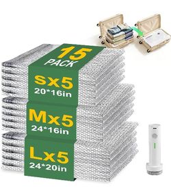 Vacuum Seal Bags for Clothing with Wireless Electric Pump - Travel & Home Use, 15 Pack Ideal Space Saver Vacuum Storage Bags, Ultimate Travel Vacuum B