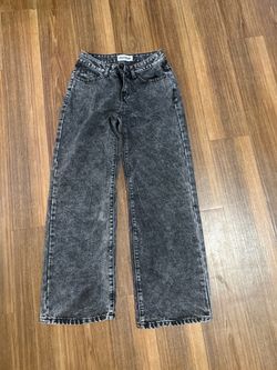 Gray Acid Wash Wide Leg Jeans