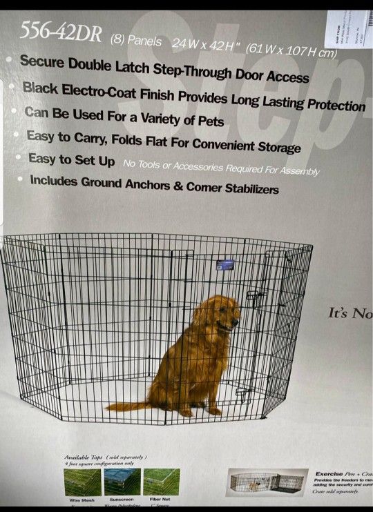 MidWest Black E-Coat 16 Feet Of Exercise Pet Pen W Door For Pets Up To 90 Pounds Like NEW