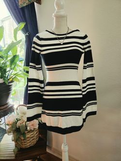 Black and White Striped Knit Sweater Mini Dress