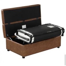 Brown Classic 46 in. W Folding Ottoman, Convertible Faux Leather Twin Size Sofa Bed Sleeper Bed with Mattress