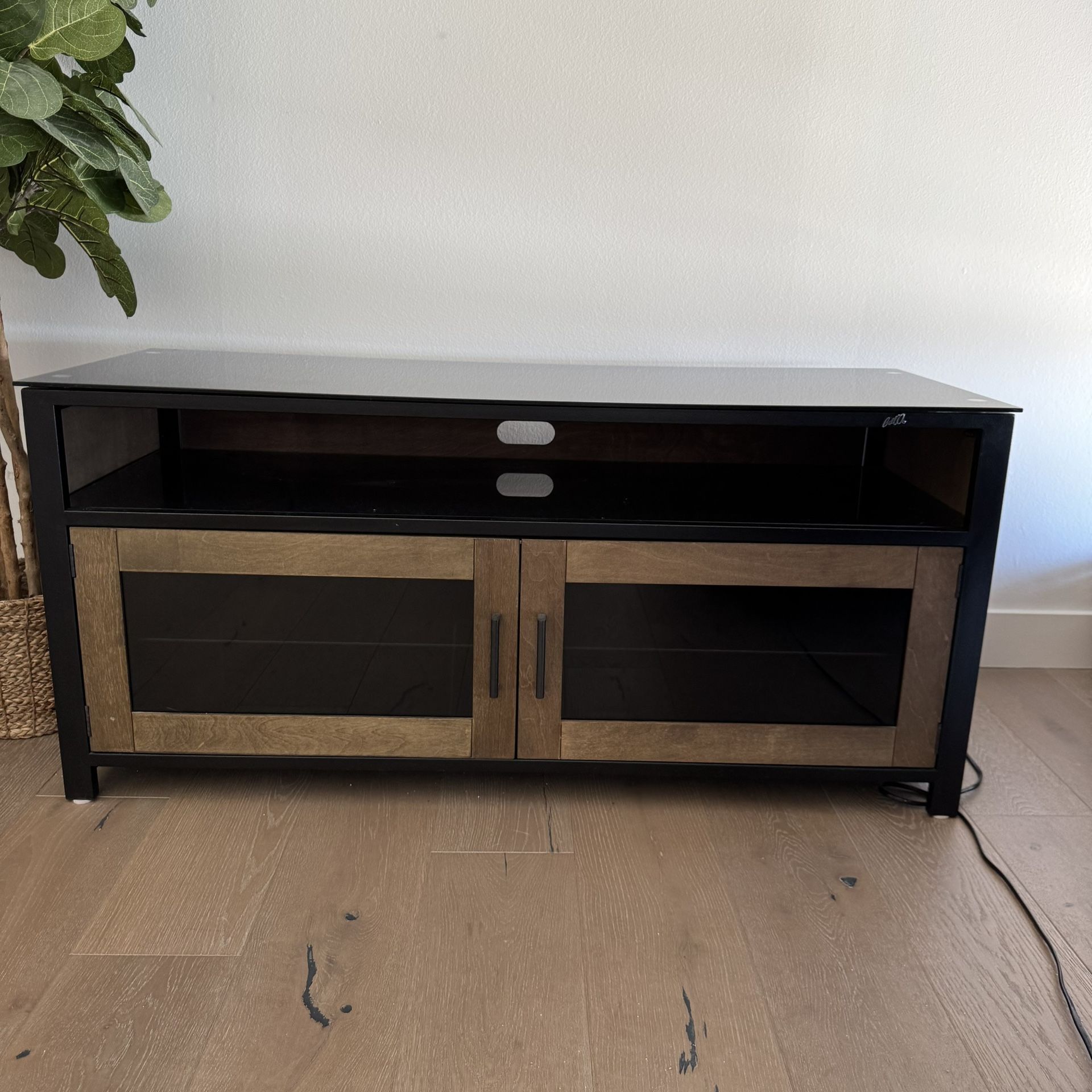 TV entertainment stand console with storage, dark brown