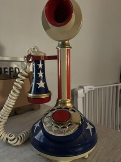 Vintage 1973 Stars & Stripes Red, White, Blue Candlestick Rotary Dial Phone Working!