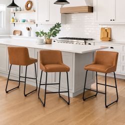 Set of 3 – Whiskey Brown Sled Base Counter Stools