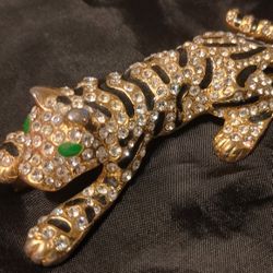 Rhinestone And Black Enamel Tiger