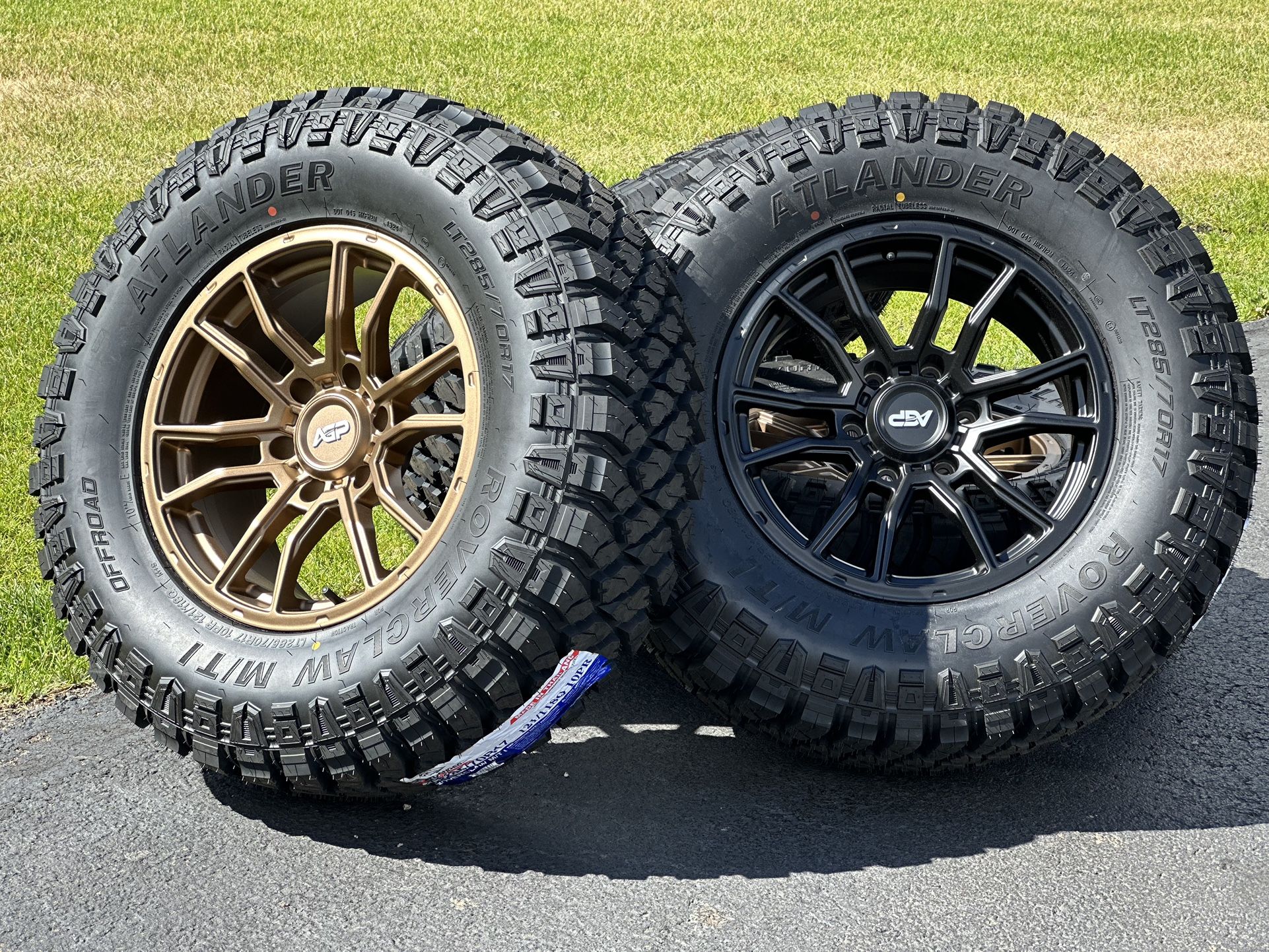 NEW AGP 306 wheels 17” Chevy GMC Sierra Rims 6 lug Toyota Tacoma 285/70R17 Tires M/T Ford F-150