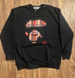 BAPE A Bathing Ape Plaid Ape Head Crewneck Sweatshirt