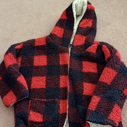 Sweet Rain Red And Black Plaid Lamb Fleece Hooded Reversible Jacket