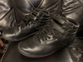 Reebok Freestyle Hi - Black Leather High Tops - Size 6.5Y(Women’s 8) Excellent Condition