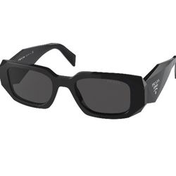 Prada  Plastic Unisex Rectangle Sunglasses Black 49mm Adult