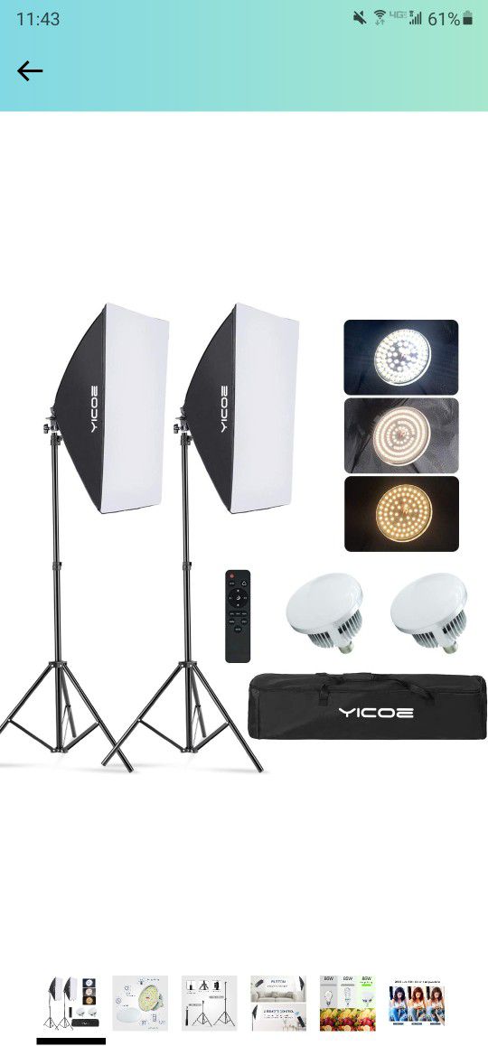 YICOE Softbox Lighting Kit Photography Photo Studio Equipment Continuous Lighting System with 5700K Energy Saving Light Bulb for Photos ,Youtube, Ect