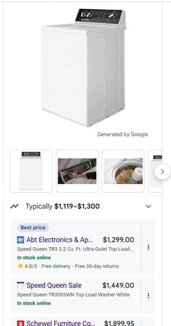 Speed Queen Model: TR3003WN 26 inch top load _ TR3 3.2 Cu. Ft. White Washer New in Box_ MSRP 1149