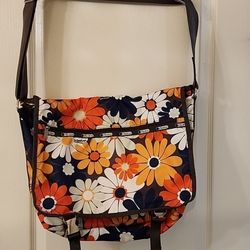 LeSportsac Floral Nylon Messenger Bag With Matching Zipper Pouch