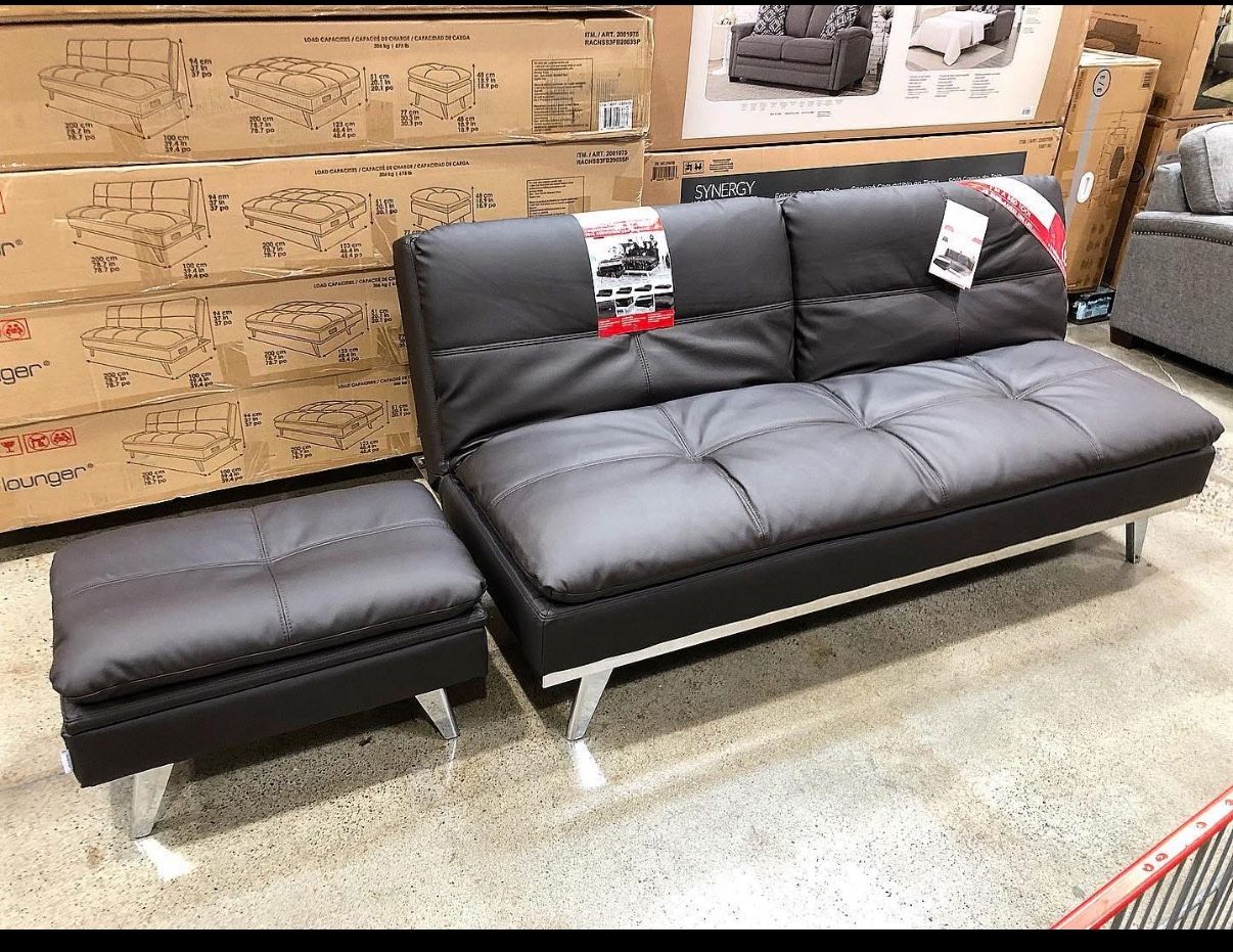 Costco Euro Relax-a-lounger Bonded Leather Futon With Outlet Plug-in