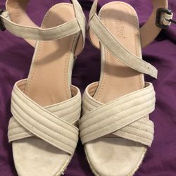 Beige Leather Wedges 