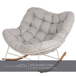 New -Indoor/Outdoor Rocking Chair with Padded Cushion,Oversized Papasan Rocker, Beige
