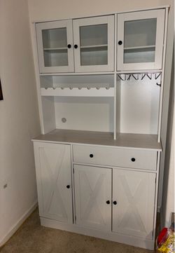 White Farmhouse Bar Cabinet Hutch