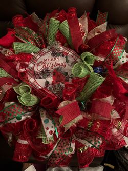 Handmade Merry Christmas Deco Mesh Wreath