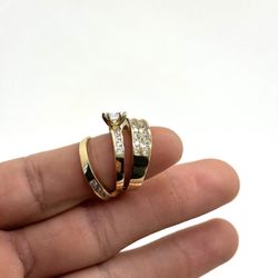 14K Gold Wedding & Engagement Ring Set – 3-Piece Combo with Cubic Zirconia