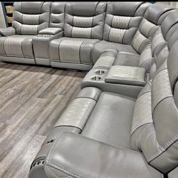 Phoenix Gray Reclining Sectional With 2 Recliners. Brand New. 