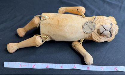 Vintage Leonardo Wild Ones Hand Carved Wooden Lion Jointed Figurine Manorisms